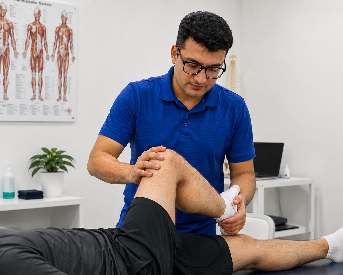 Jawad Ahmed - HCPC Registered Physiotherapist at HEALTHSPHERE, treating a patient in clinic